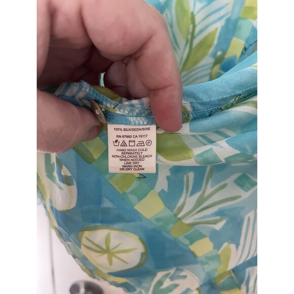 Sigrid Olsen 100% Silk Blouse Size Small Blue Green Retro 70’s Print Preppy - Picture 5 of 7